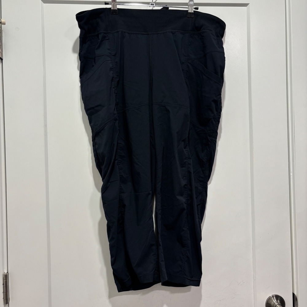 Prana Halle Skimmer Black Hiking Pants Womens XXL Cropped Ruched Side Pockets